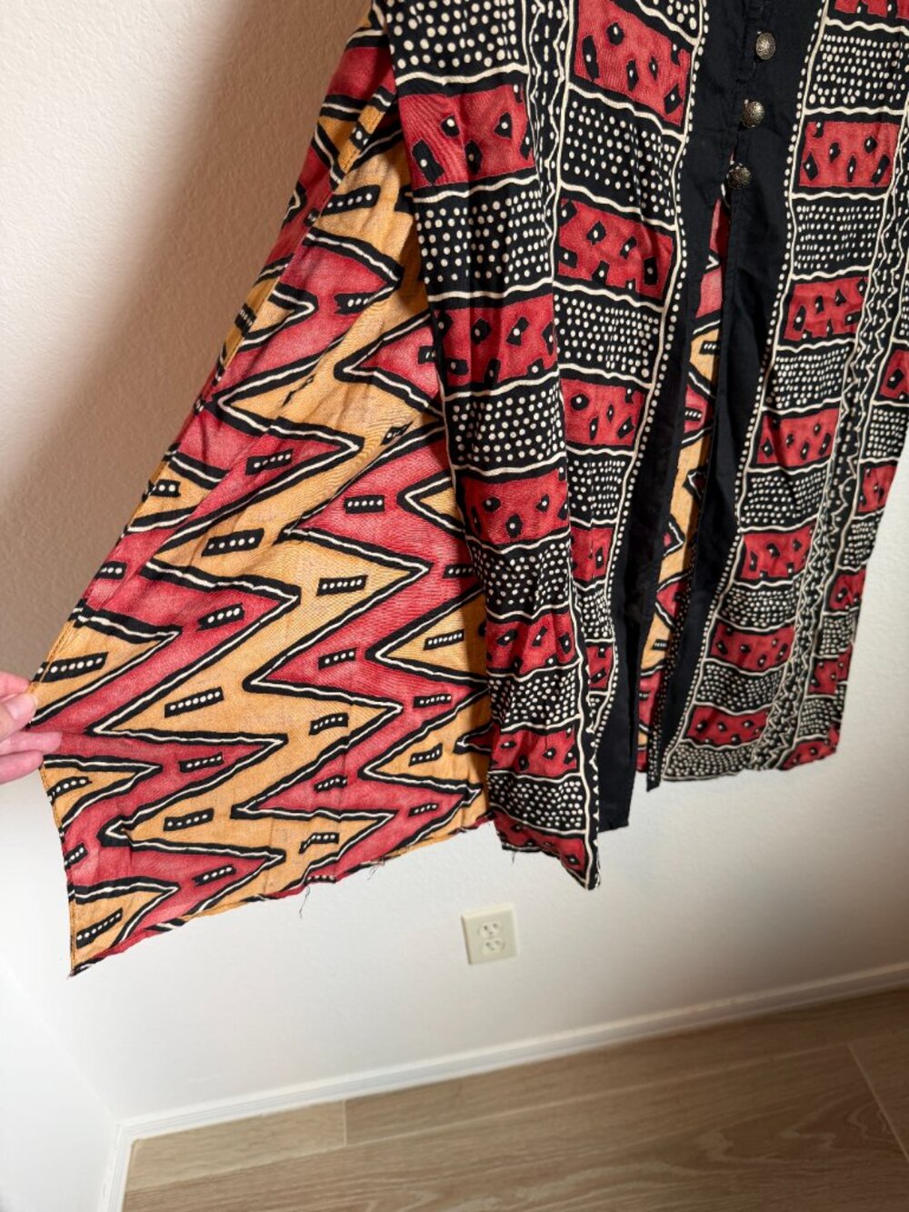 Vintage Casual Corner Boho Geometric Duster Vest Wearable Art Southwest Rayon L - Picture 5 of 8